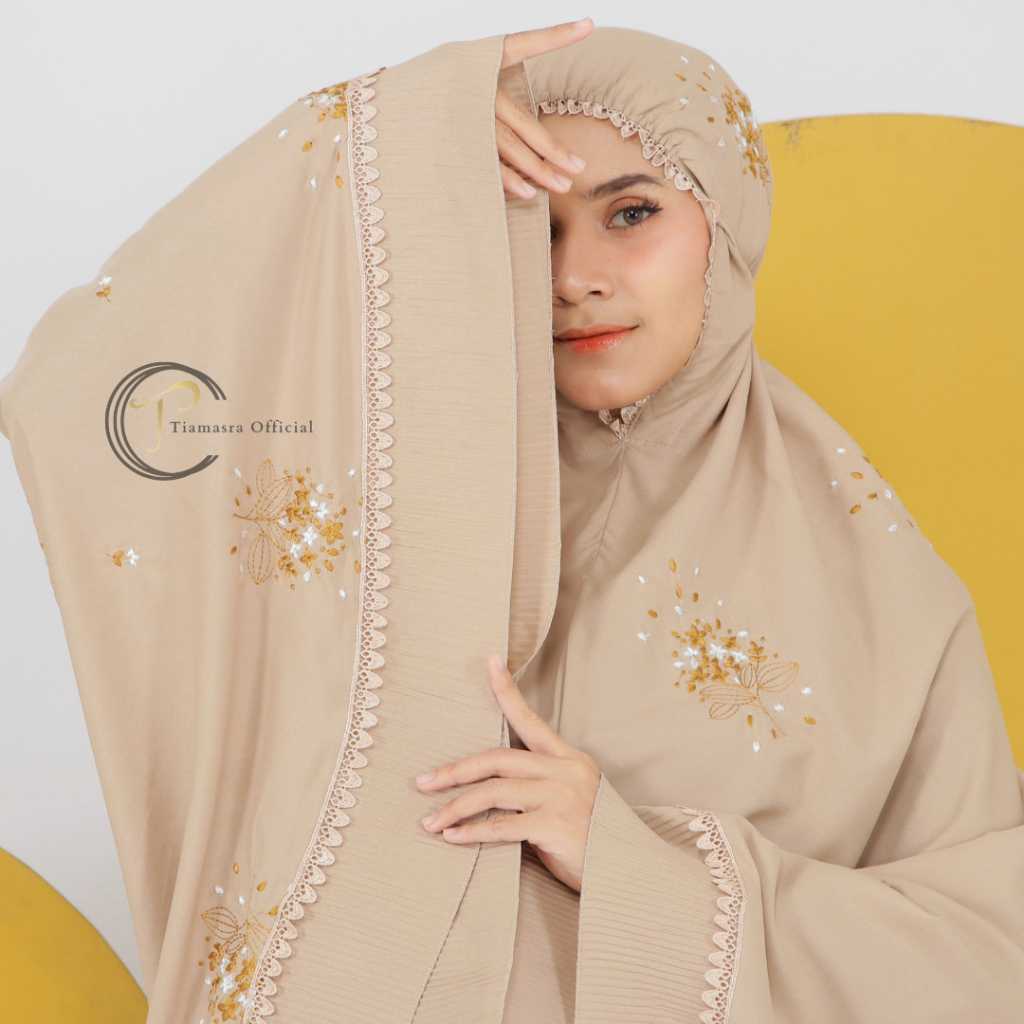 Shazia x Tiamasra Moslem - Mukena Dewasa Katun Premium Bordir Mewah Bunga Kinara Renda Plisket