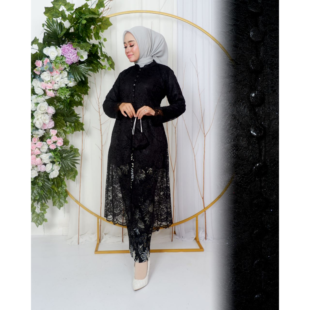 GC - (COD) SETELAN KEBAYA BRUKAT TUNIK KANCING TERBARU / KEBAYA HITAM / KEBAYA BUSUI  /KEBAYA WISUDA