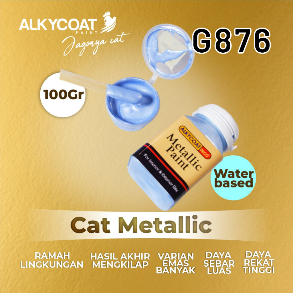 

CAT METALLIC PAINT WATERBASED / Cat Dekoratif/ Cat Gypsum / Cat Pagar / Cat Besi 100gr - G876 (Birumuda)