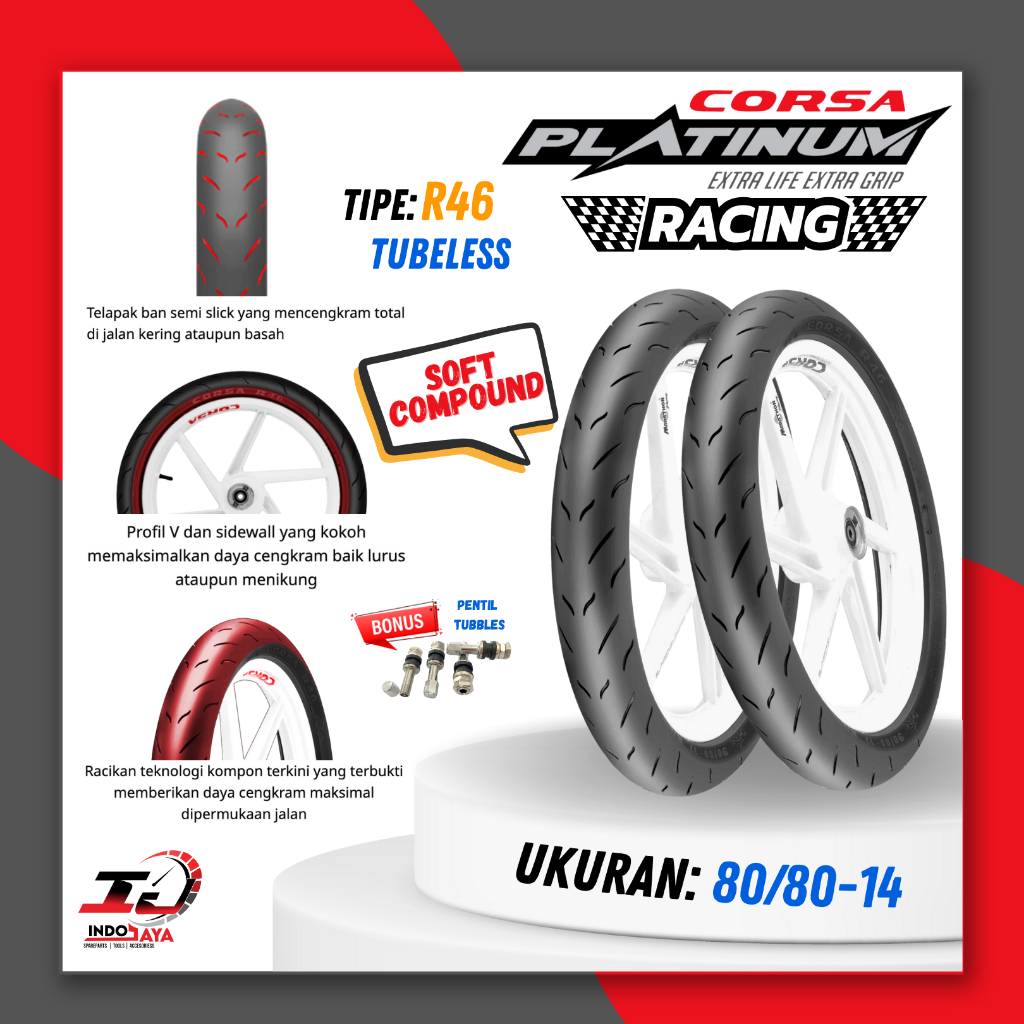 BAN CORSA TUBELESS PLATINUM R46 RING 14 / BAN LUAR R-46 RING 14 (80/80-14) BAN MOTOR MATIC BEAT / VA