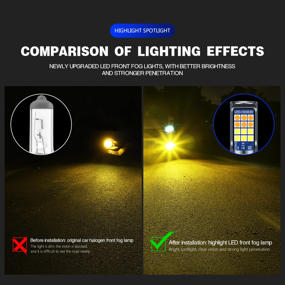 UYUI 2Pcs 24Led Lampu Kabut Led Mobil Warna Ganda H9 Bohlam Led H8 H11 H16(JP) Lampu Kabut Mobil