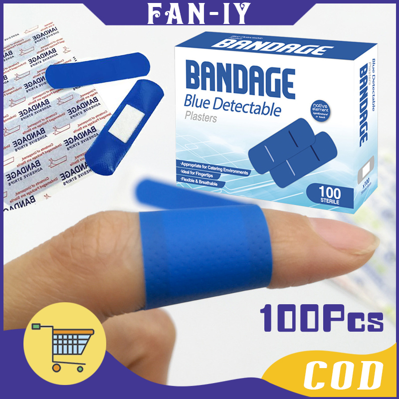100 Pcs Band Aid Biru / Perban Anti Air PE Luka Jahitan / Perban Terdeteksi Logam