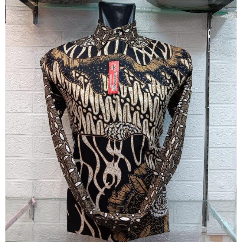 KEMEJA BATIK PRIA LENGAN PANJANG PREMIUM MODERN KATUN PURING ,BAJU BATIK COWOK KEREN warna hitam cok