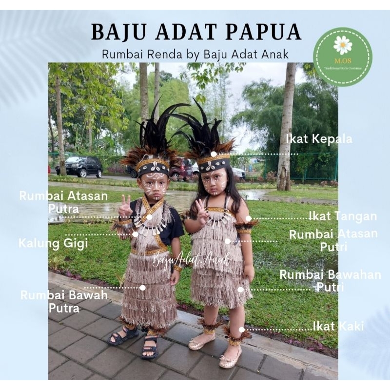 BAJU ADAT PAPUA ANAK LAKI-LAKI ANAK PEREMPUAN RUMBAI RENDA| KOSTUM ADAT PAPUA | BAJU RUMBAI ADAT PAP