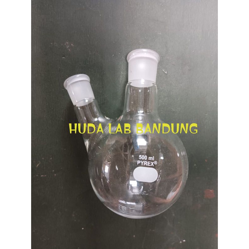 BOILING 2 neck,2 leher 500ml pyrex,labu bulat 2 leher