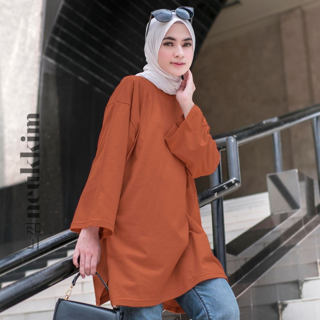 Kaos Oversize Lengan Panjang Korean Style | Baju Oversize Wanita | Kaos Oversize Polos Hijab Friendl