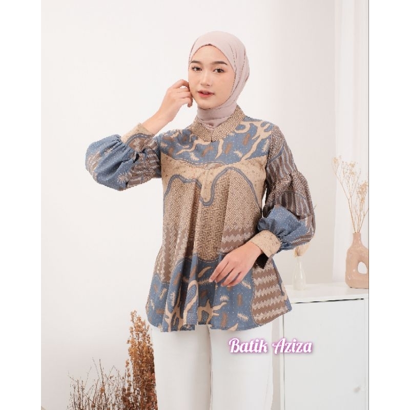 Batik Wanita Modern Atasan Batik Wanita Blus Listia by Batik Aziza