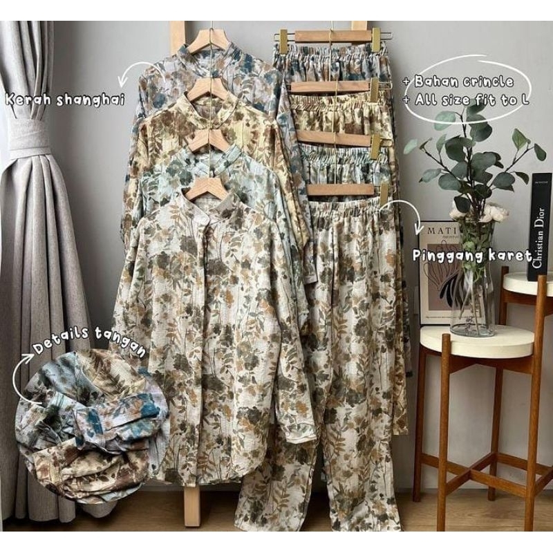 Setelan baju wanita - Set baju santai wanita - Baju atasan plus celana outfit gaya vintage