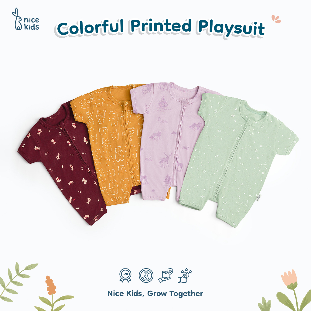 Nice Kids - Colorful Printed Playsuit Baby Newborn (Baby Jumper Romper Onesies Bayi Baju Terusan 0-2 Tahun)