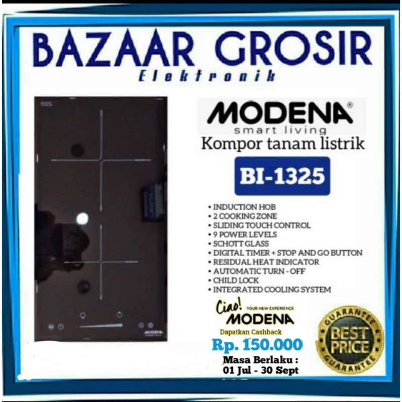 MODENA KOMPOR LISTRIK TANAM INDUKSI BI 1325 / BI1325 - 2 TUNGKU