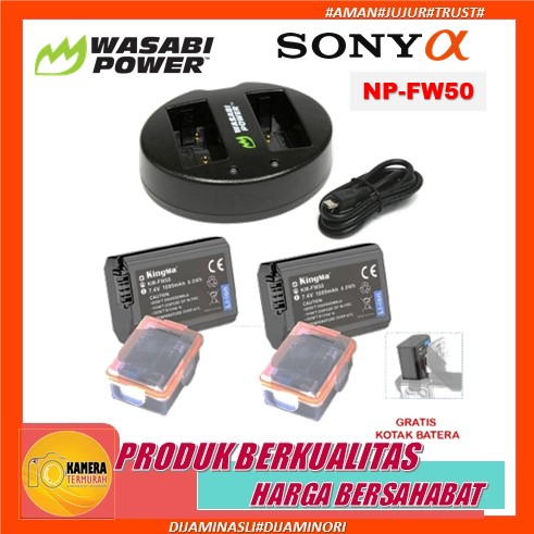 Wasabi Power for Sony NP-FW50 Charger + Kingma Battery Baterai A7 A7R A7S A7ii A7Rii A7Sii A72 A7R2 A7S2 A7M2 A7RM2 A7SM2 A3000 A350