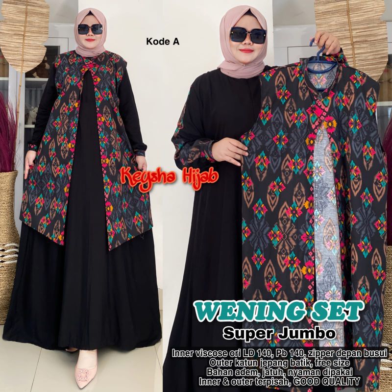 ONESET JUMBO SETELAN GAMIS OUTER JUMBO LD 140 BAHAN RAYON MIX COTTON KAHIYANG | WENING SET