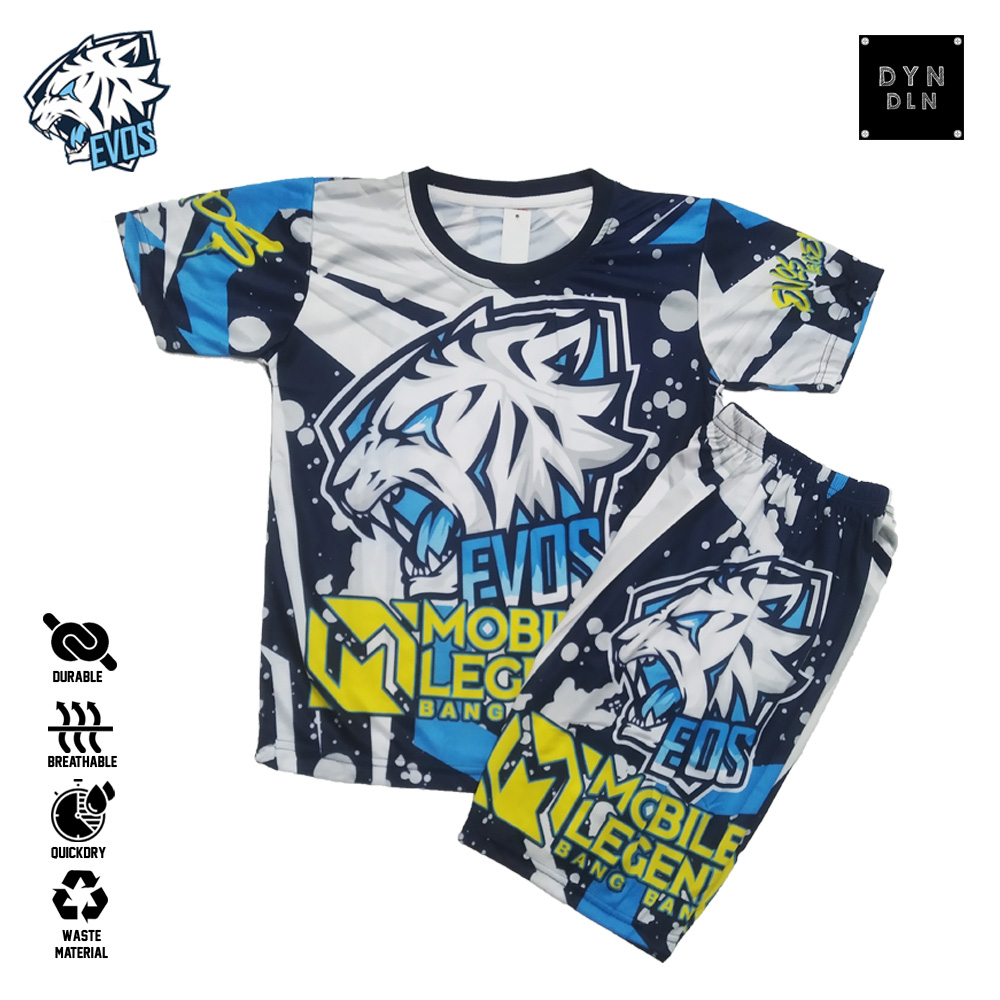 Setelan Baju Evos Mobile Legends Gen 2 Termurah/ Setelan Baju Main Anak Full Printing/ Baju Anak Ant