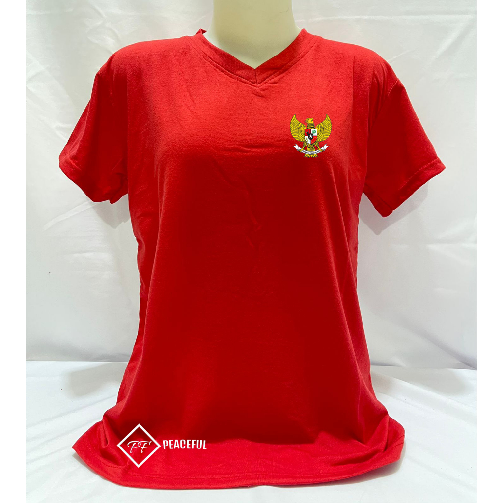 PEACEFUL- Kaos V Neck Logo Garuda / Kaos V Lengan Pendek / Kaos Garuda