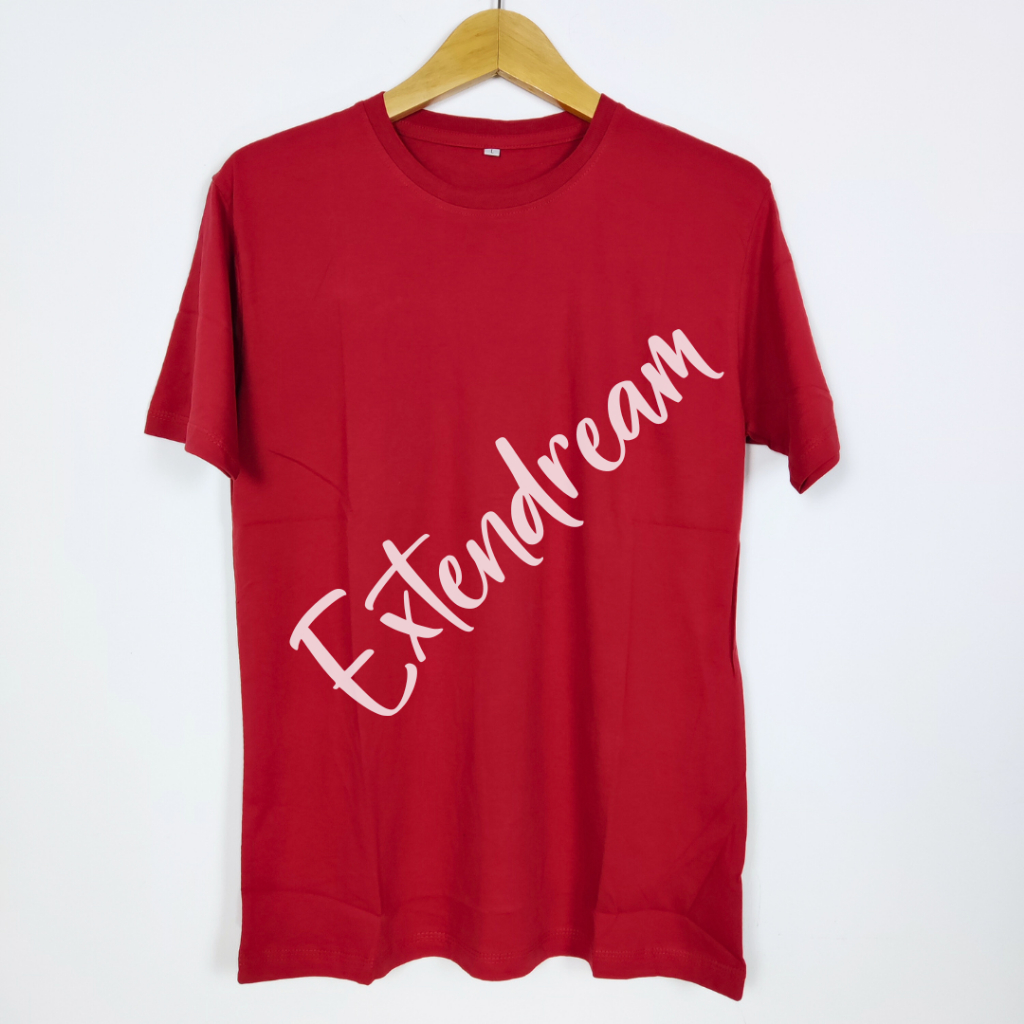 Extendream Kaos Polos Oblong Lengan Pendek Warna Merah Bata Cotton Combed 30s Unisex Pria Wanita