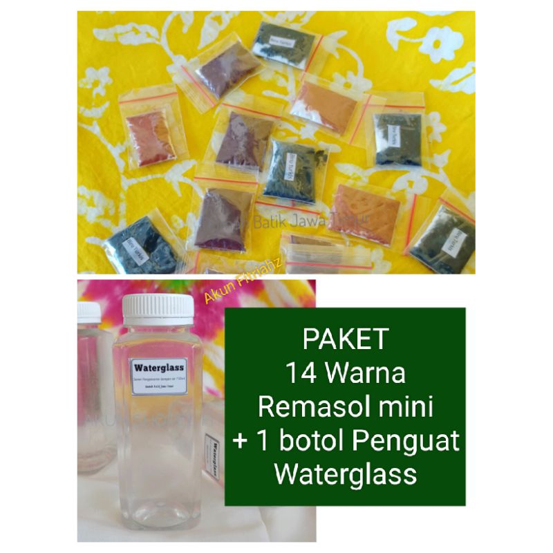 Paket 14 remasol mini + 1 botol Waterglass untuk tiedye/shibori lengkap penguat
