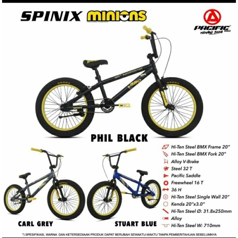 Sepeda Anak BMX 20 inch Pacific Spinix Minion Ban Jumbo 3.0