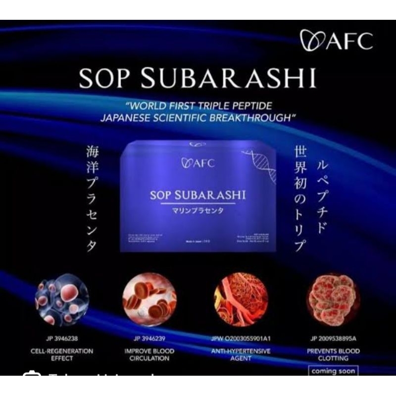 

SOP Subarashi adalah salah satu produk Salmon Ovary Peptide (SOP) dari AFC