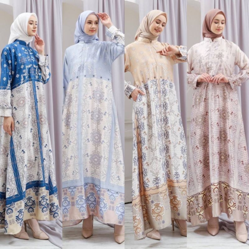 NOA - Gamis Aurora Maxmara Lux Premium / Gamis Silk Motif Bunga Premium Busui / Gamis Pesta Kondanga