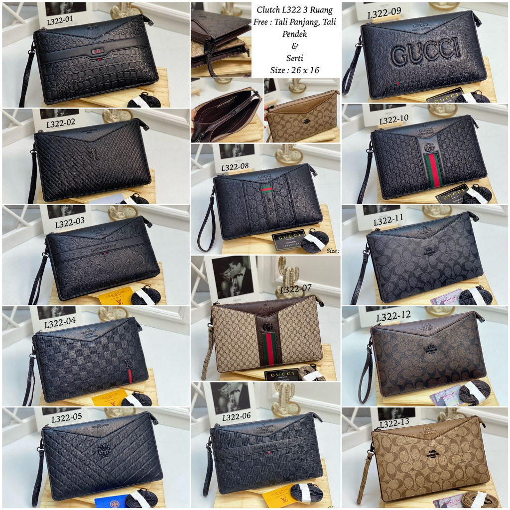 CLUTCH L322 3 RUANG FREE TALI PANJANG,TALI PENDEK ,SIZ 26CM X 16CM, IMPORT