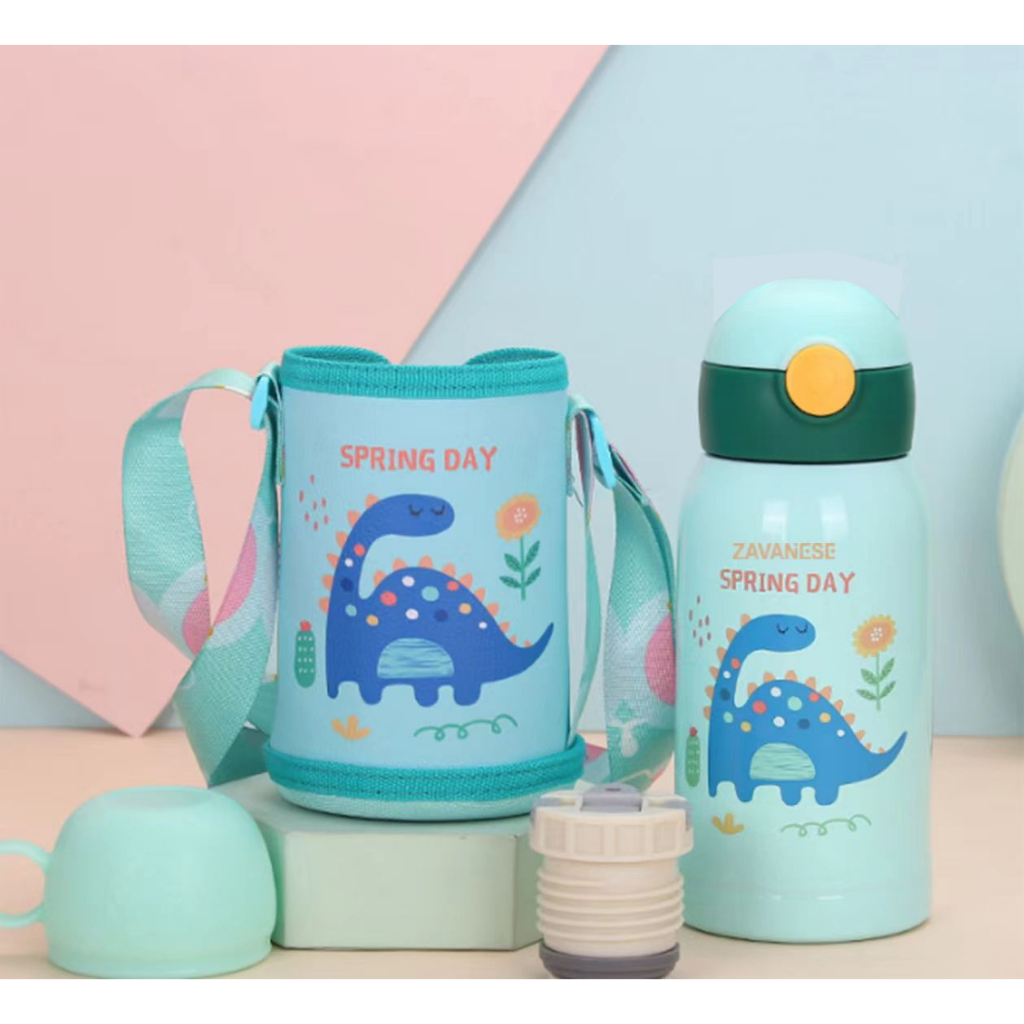 *COD* Botol Minum Bayi Zavanese 2in1& 3in 1 Dot dan Sedotan 240 & 300 ml Training Cup Karakter BPA Free-TERMOS 2IN1 HIJAU