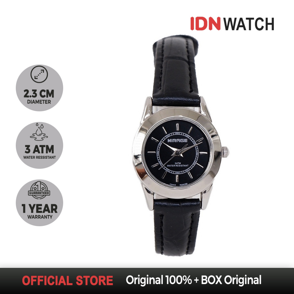 Jam Tangan Mirage Wanita Analog Strap Kulit Trendy Casual Tahan Air 3ATM Original Garansi 1 Tahun