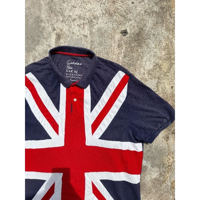 GIORDANO UNION JACK FLAG POLO SHIRT KAOS KERAH PRIA LAKI LAKI COWOK