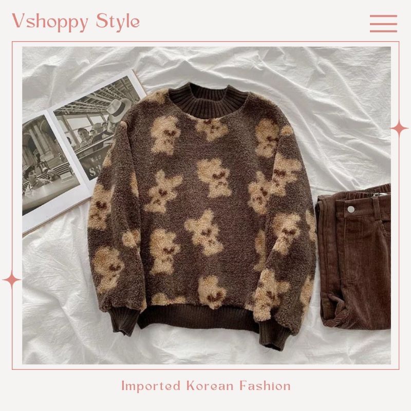 [READY STOCK] SWEATER FLUFFY BEAR (SWEATER BULU MOTIF BERUANG IMPORT )