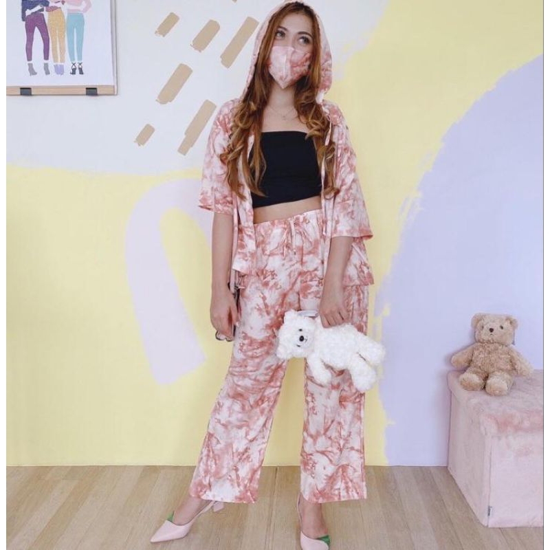 Zara Peach Hoodie Set | Setelan Hoodie Wanita | Piyama kece | Baju Tidur Gaul Wanita