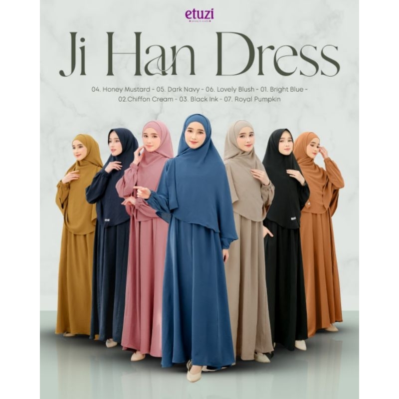 Etuzi Hijab Baju Muslim Gamis Syari Bahan Crinkle Airflow Jihan Dress
