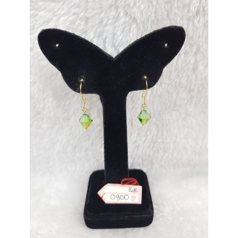 AT2806N386N Anting mata kristal hijau emas kuning asli berat 0.900 sama mata 1.400 kadar 70% 16k