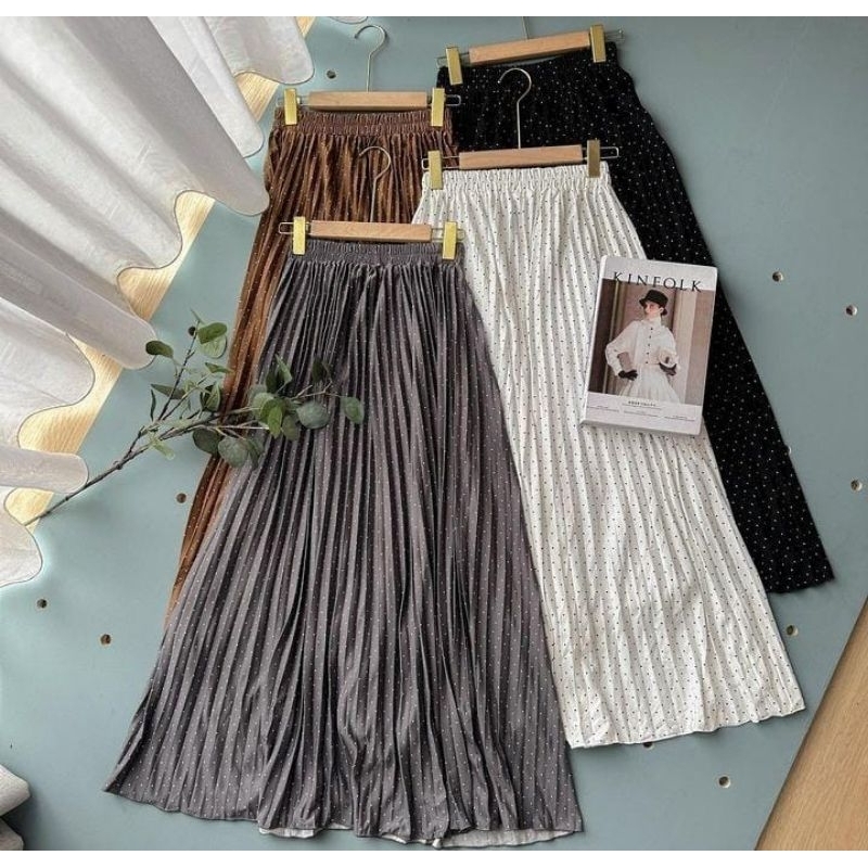 Rok motif polkadot wanita - Rok wanita casual - Rok muslimah model terbaru - Rok outfit kuliah mahas