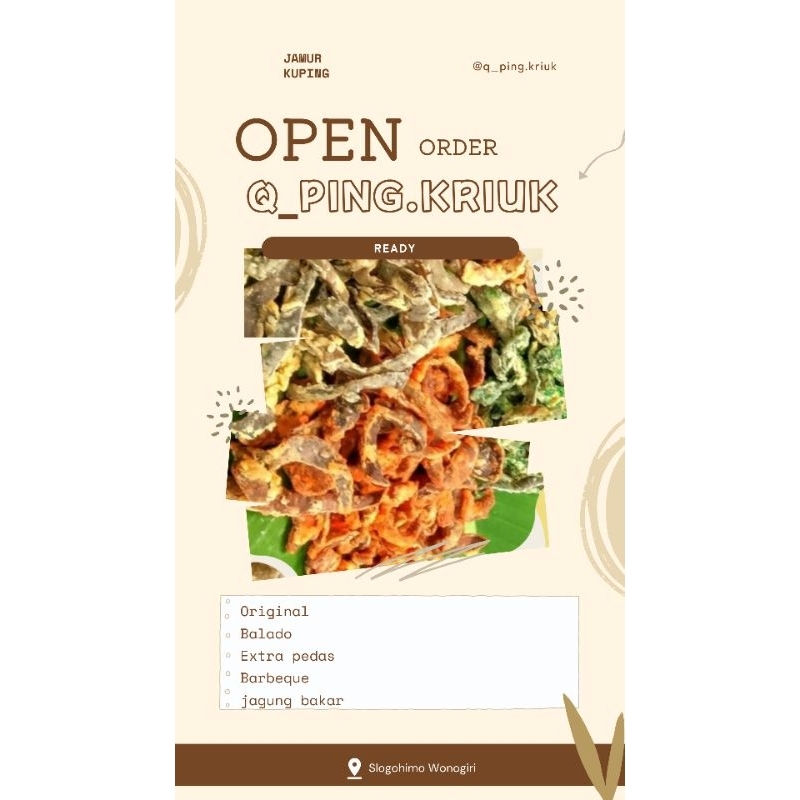 

JAMUR KUPING/JAMUR/JAMUR CHRISPY/KRIPIK/CEMILAN/SNACK/MAKANAN RINGAN/JAMUR GORENG