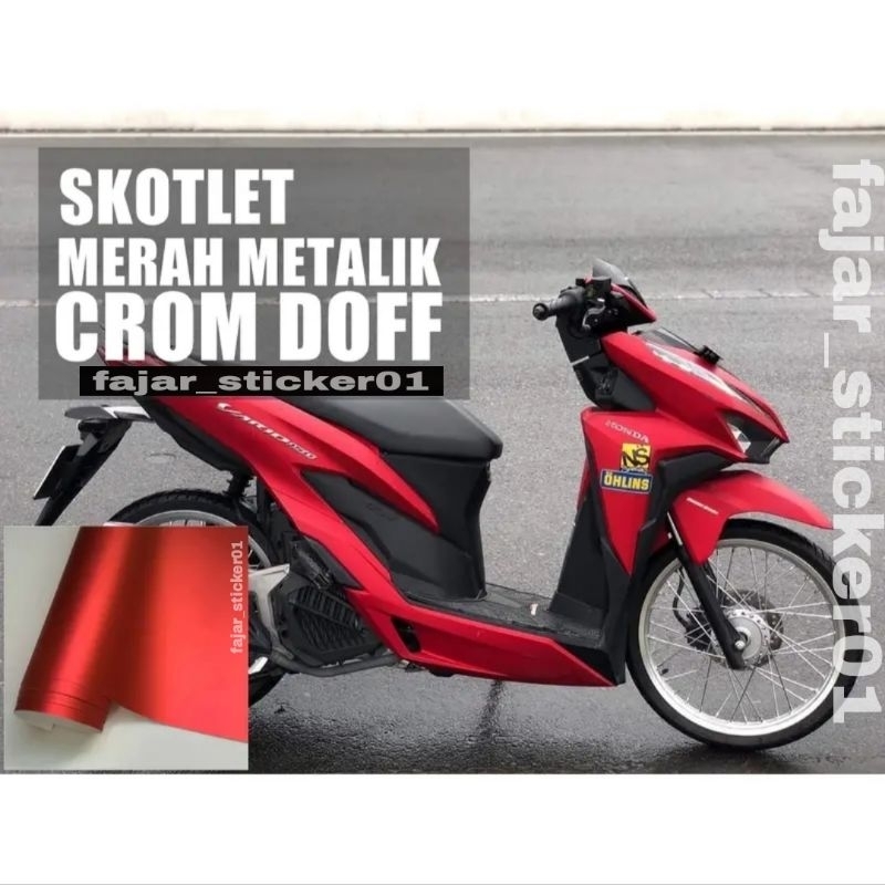 STIKER SKOTLET MERAH METALIK CHROM DOFF SKOTLET MOTOR PREMIUM