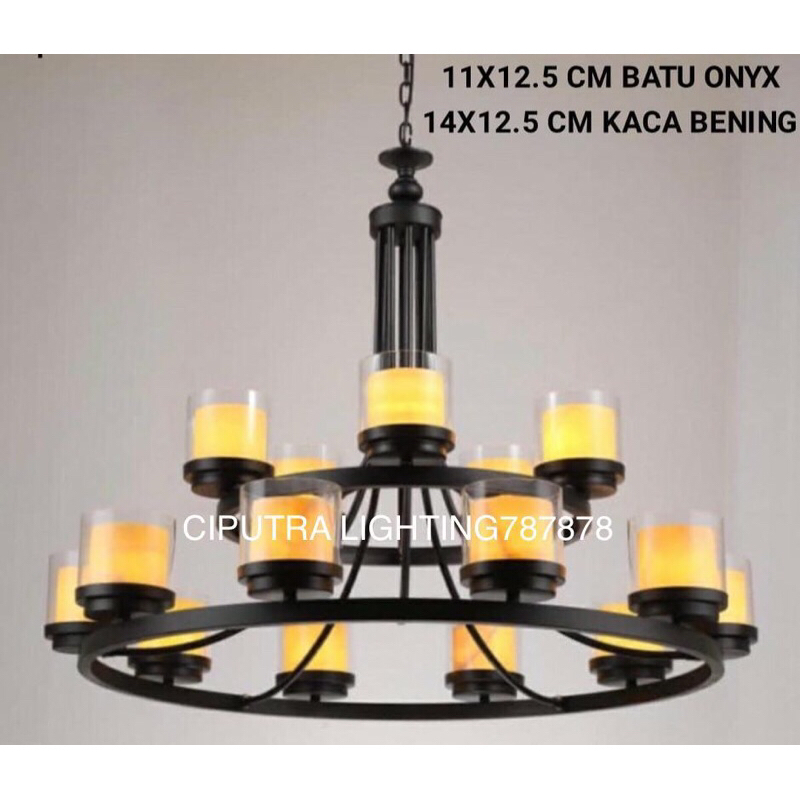 LAMPU GANTUNG HIAS MINIMALIS RUANG TAMU 15 LAMPU BATU ONYX MEWAH