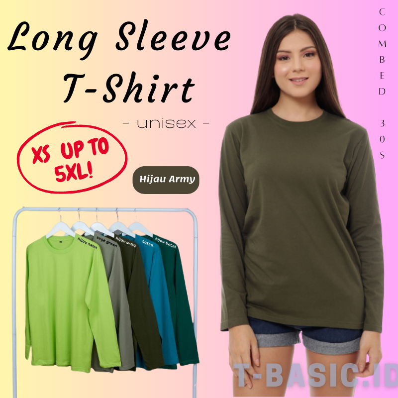 Kaos Panjang Wanita Perempuan Cewek Kecil Sampai Jumbo Big Size Polos Kekinian Warna Hijau Army Hita