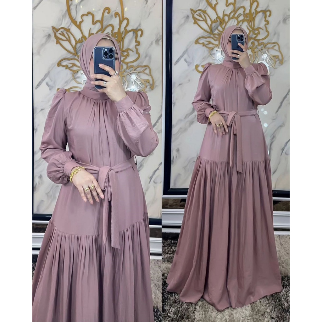 S M L XL XXL DELVINA DRESS JUMBO Bahan Shimer Dress Daily Polos Gamis Lebaran Terbaru Baju Kondangan