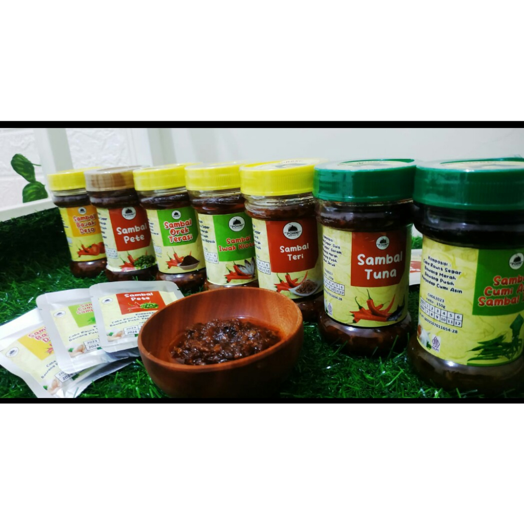 

Paket Sambal Sachet "pohni kitchen" 12 pcs varian random, cumi/ baby cumi/ teri/ tuna/ bawang/ terasi/ udang/ pete/ geprek dll