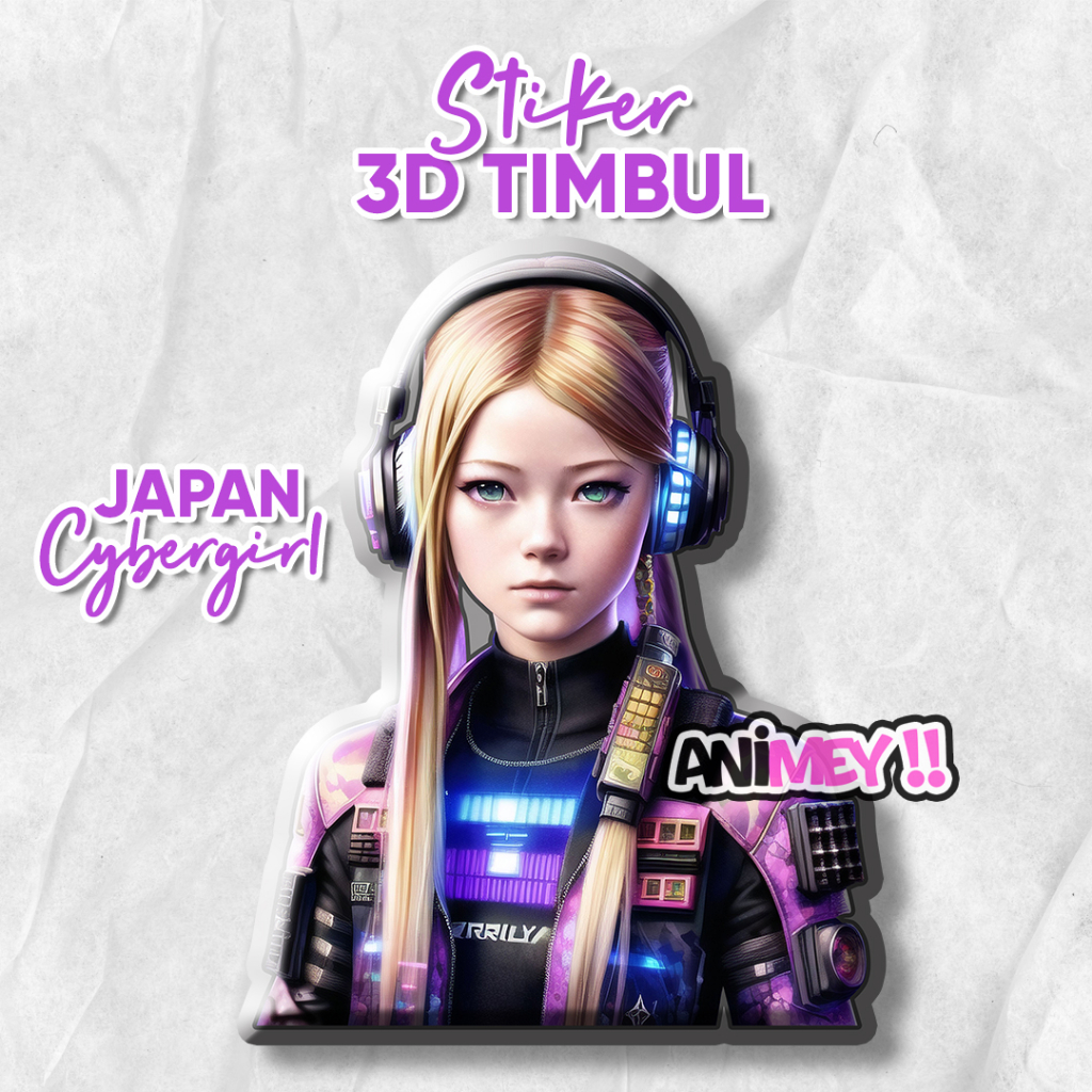 

Stiker Emblem 3D Timbul Japan Cybergirl / Stiker Anime Resin
