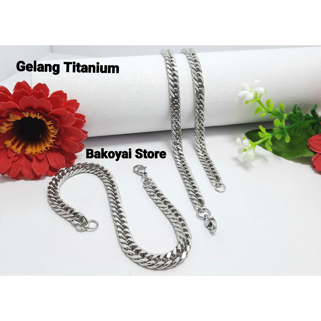 Gelang Rantai Silver Titanium Gelang Pria Wanita Rantai Polos Gelang Kekian Keren
