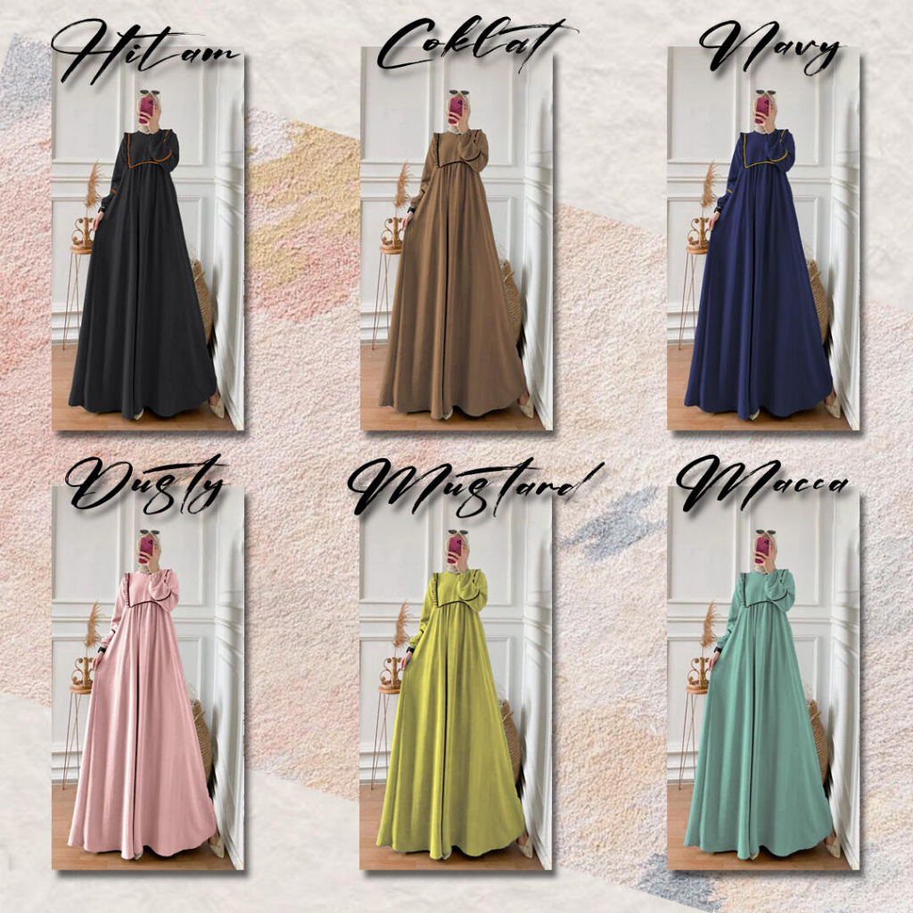 DRESS MARYAM,  Bahan Crinkle Airflow Premium Gamis wanita Masa Kini Model Terbaru Bahan Adem Banyak Pilihan Warna