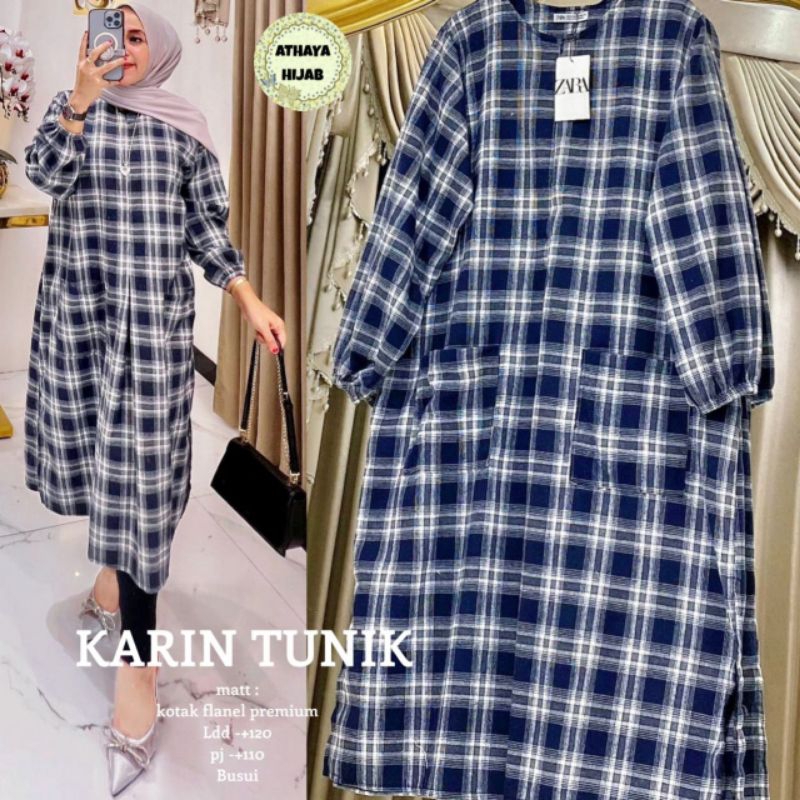 Ready banyak karin long tunik oversize flanel import ori nura