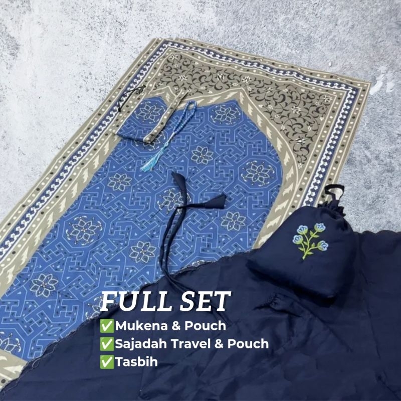 Full set Sajadah + Mukena Traveling Series Katun Premium Adem Dewasa - mukena travel mini pouch trav