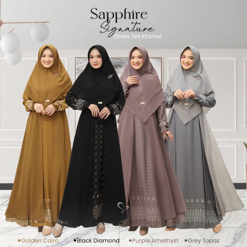 Sapphire Signature by Salvina Hijab Dress cantik yang  elegan mewah, gamis  bermotif kombinasi cerut
