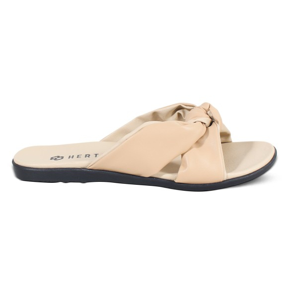 Sandal Wanita Teplek H 3865 Brand Hertz Sandal Slop Kondangan Santai Jalan Jalan Trendi Berkualitas - Krem