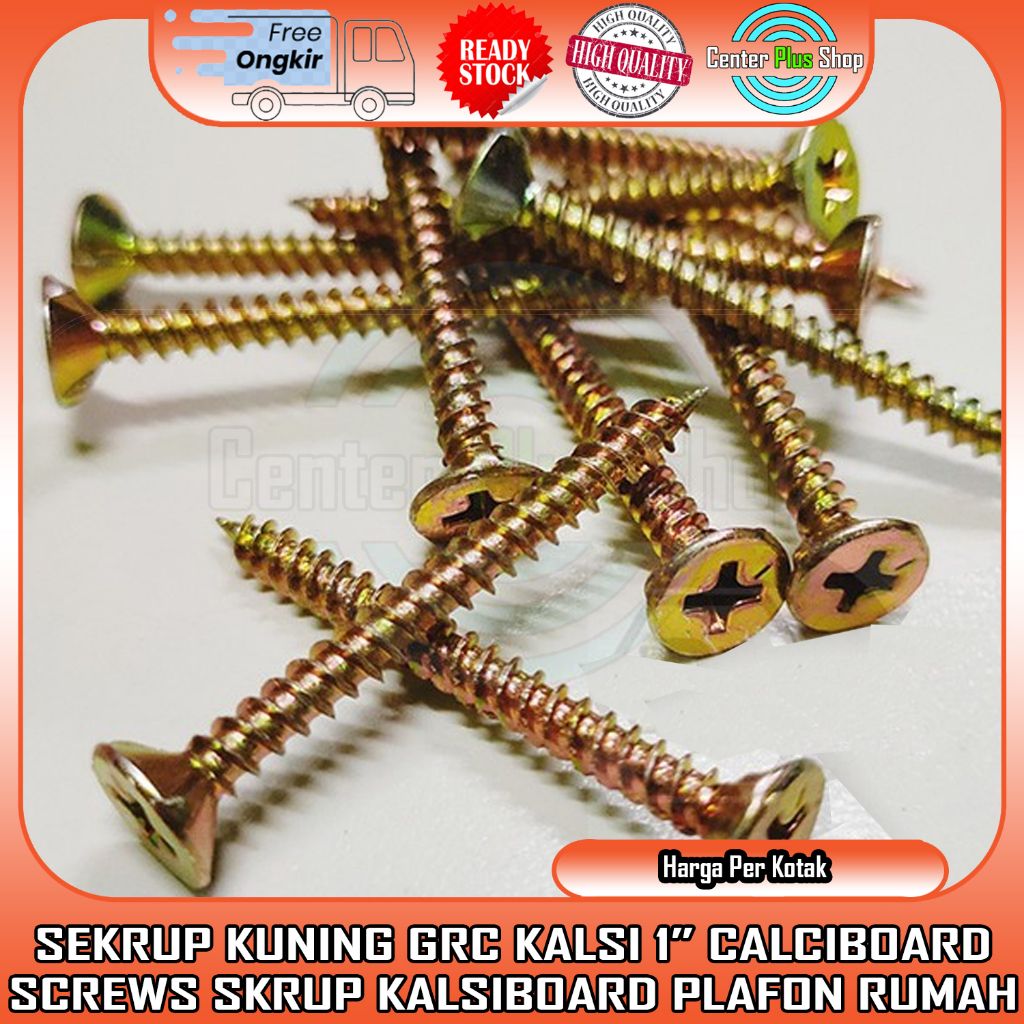 SEKRUP KUNING GRC KALSI 1” INCH CALCIBOARD PER KOTAK SEKERUP KALSIBOARD SKRUP PLAFON RUMAH PLAPON PE