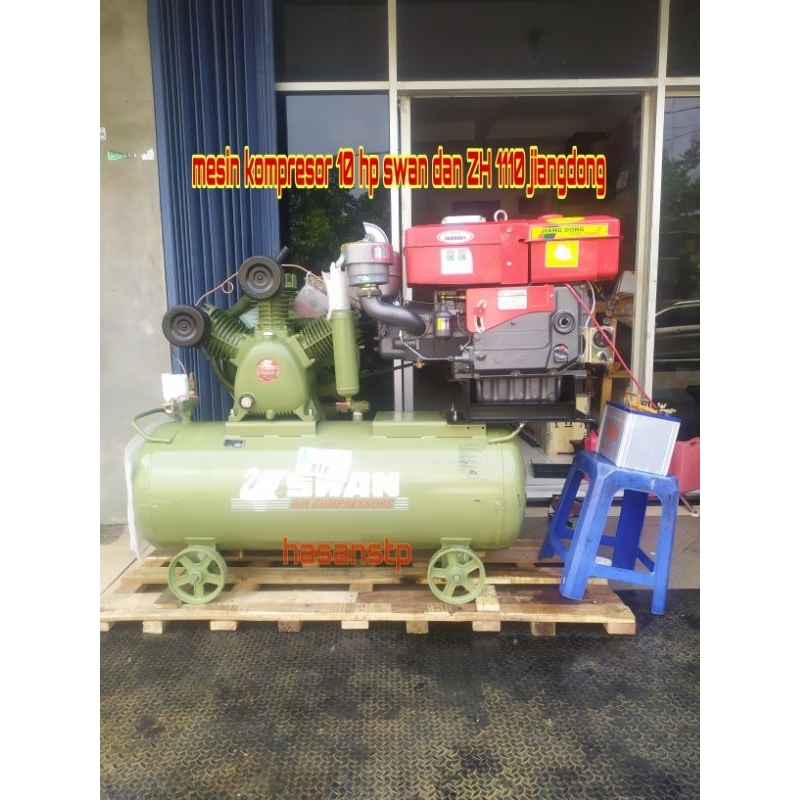 MESIN KOMPRESOR 10 HP SWAN DAN DIESEL ZH 1110 STARTER JIANGDONG