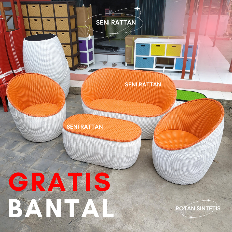 Kursi Tamu Sofa Oval Anyaman Furniture Mebel Rotan Sintetis