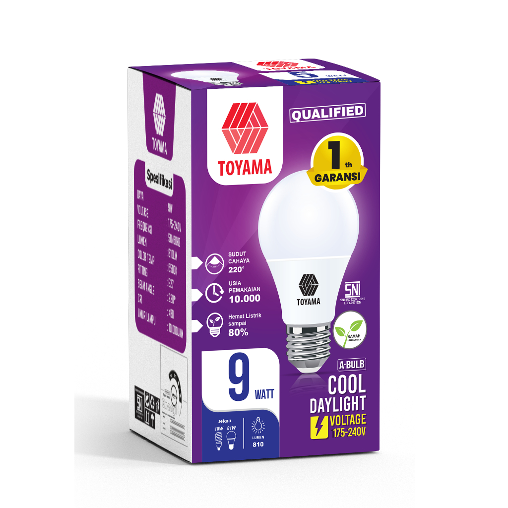Lampu LED Toyama 9 Watt PUTIH (Pengganti 9Watt 9 W 9 Watt)