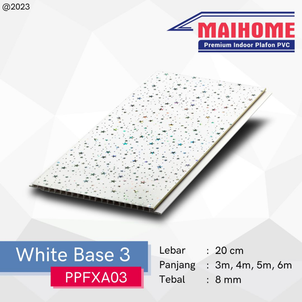 Plafon PVC Minimalis Motif White Base 3 Merk Maihome Wood 10 Ukuran 400cm x 20cm